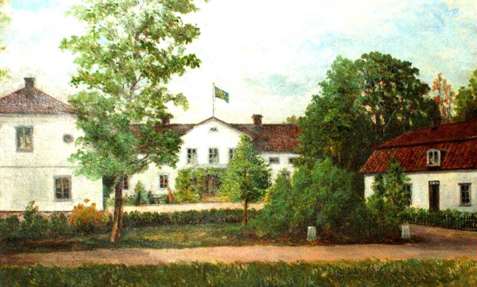 Bjelkesta säteri. Oljemålning av W Rydberg 1901. Ur ”En släktbok om den adliga ätten Nr 1594 von Heijne 1718–2018”.