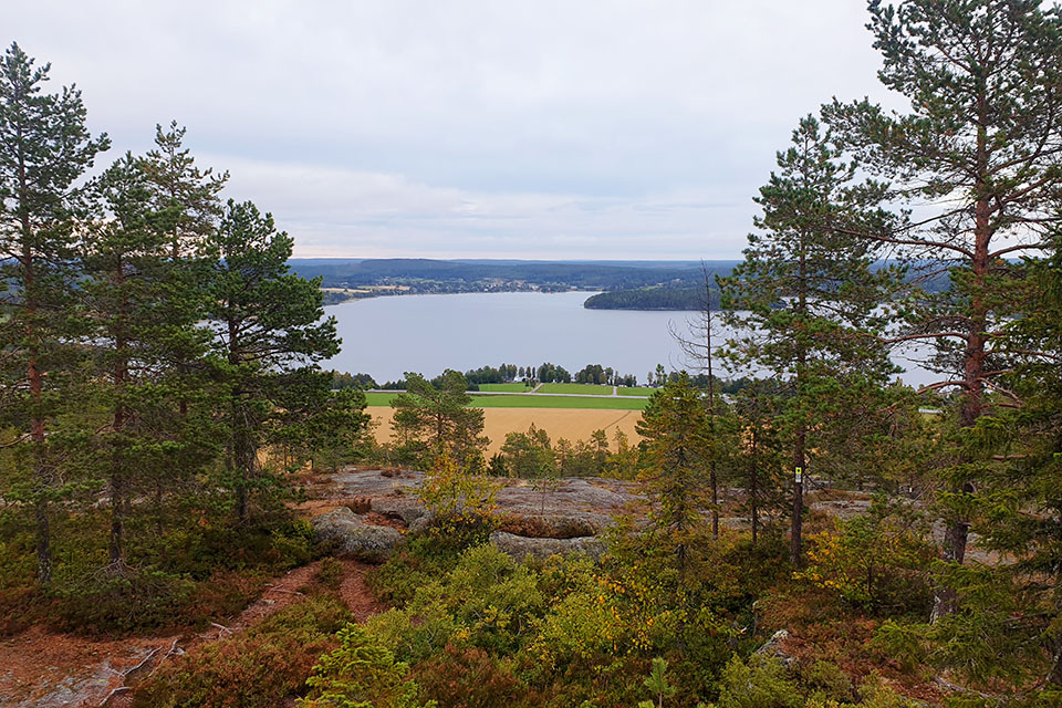 Utsikt från Tavelsjöberget, Tavelsjön och omkringliggande hus.
