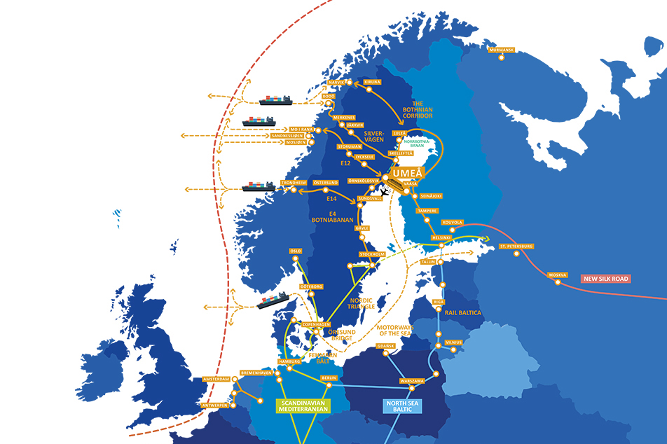 Karbild som visar logistikvägar.