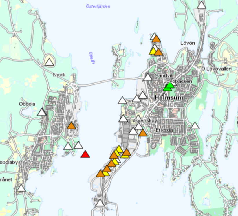 Figur 3. Risk- och branschklassade områden i Holmsund och Obbola.