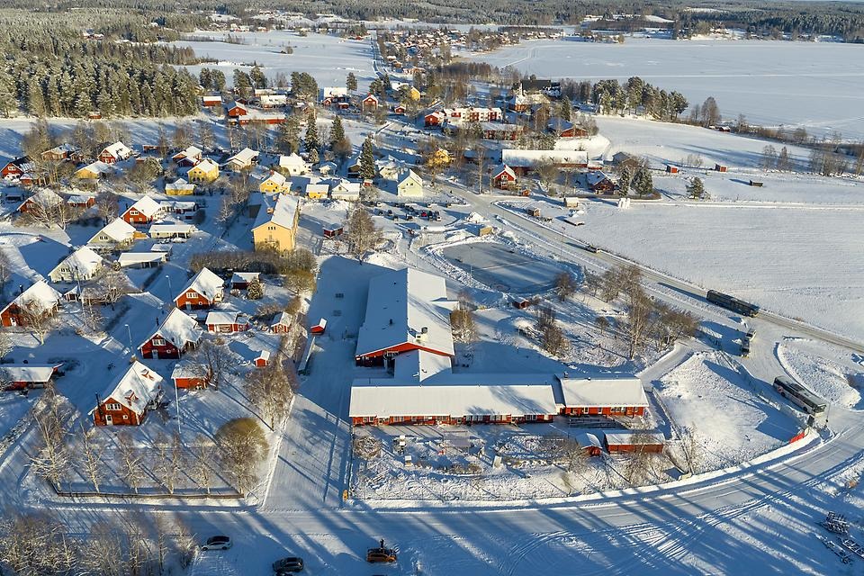 Drönarbild över Tavelsjö samhälle. Fotograf: Fredrik Larsson