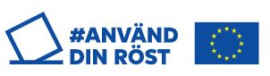 Ikon med röstsedel, text "#Använd din röst" och EU-flagga