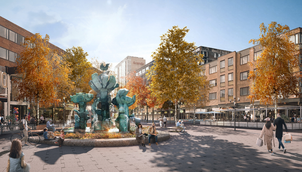 Bild på framtida gestaltning av Renmarkstorget