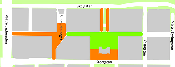 orangea och gröna fält på en karta över centrum