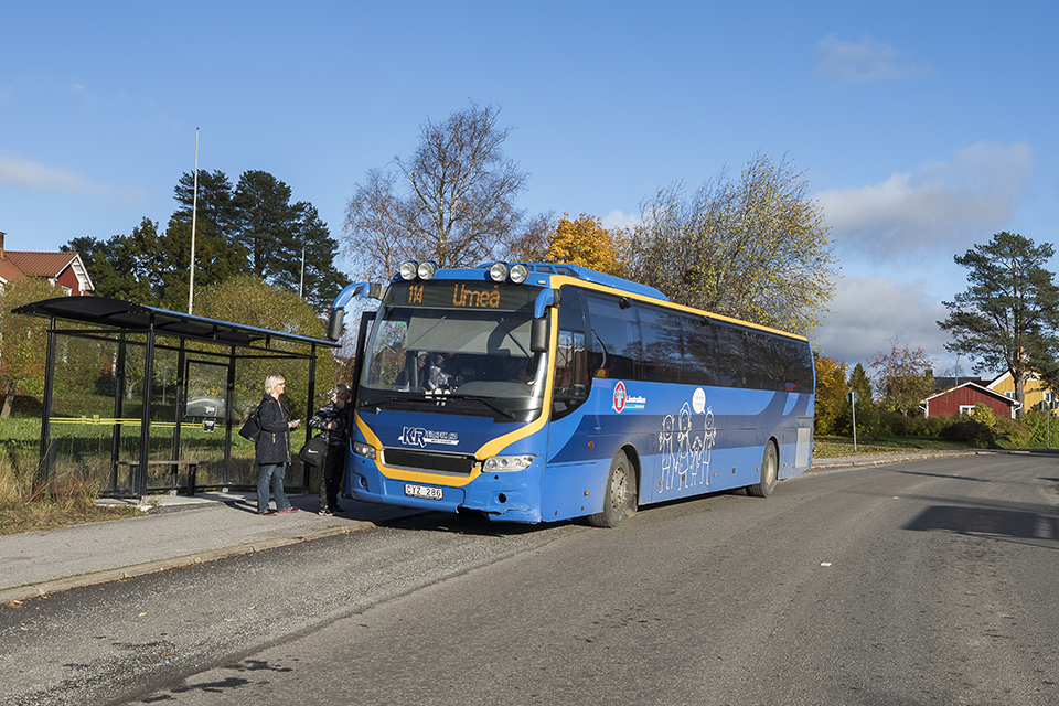 buss vid busshållplats, landsbygd