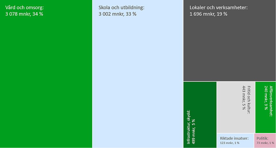 Diagram över fördelning av kommunens kostnader 2021