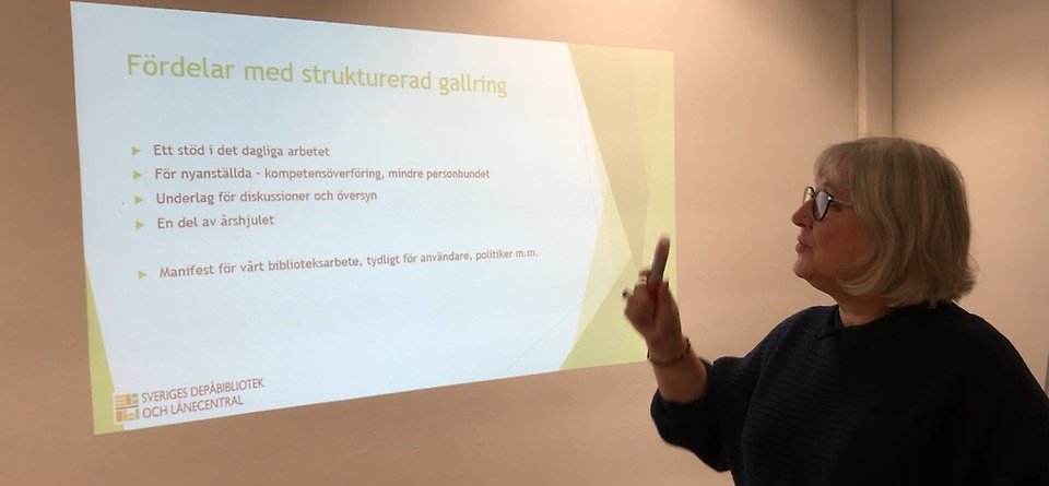Ingalill Stenmark, Sveriges depåbibliotek och lånecentral föreläser om gallring.